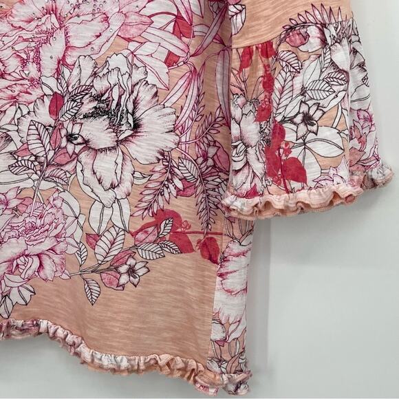 Thomas & Olivia modal blend floral embellished tiered ruffle short sleeve blouse - Picture 4 of 8